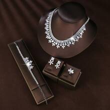 5pcs Women's Zirconia Bridal Wedding Jewelry Set, Engagement Party Bridesmaid Accessories - T40824 - View 8