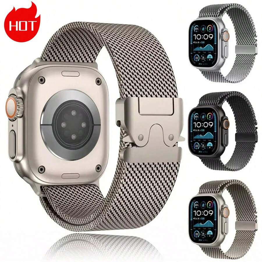 VA VA VOOM 1件米蘭式降落傘扣錶帶，可調節磁吸錶帶，適用於 49mm 46mm 45mm 44mm 42mm 41mm 40mm 38mm，中性款，運動防水透氣金屬錶帶，兼容 Series 11 10 9 6 5 SE 7 8 4 3 Ultra 2 1，智慧手錶配件
