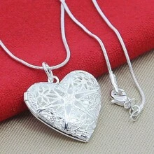 Silver Plating Photo Frame Pendant Necklace 16/18/20/22/24/26/28/30 Inch Snake Chain For Woman Charm Wedding Fashion Jewelry