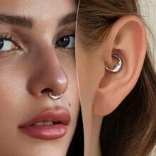 SENLANSP 1-3 pièces Anneau de septum, anneau de nez, anneau de lèvre, spirale d'hélix d'oreille, bijoux de piercing corporel de style européen en acier inoxydable 8/10mm avec design de lune et d'homme âgé, convient comme cadeau de vacances - boucles d'oreilles - Voir 3
