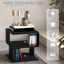 HOMCOM Side Table Square Coffee Table Modern End Table With 2 Tier Storage Shelves For Living Room, Bedroom, Black - Black - View 5