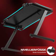 Gaiming Table 180cm Gaming Desk Gamer Computer Table Ergonomic PC Desk With Cable Storage Box, Cup Holder And Headphone Holder T-Shaped (Black, 180 X 70 X 75 Cm) - 黑色 - 查看 7