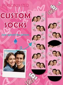 1 双定制中筒袜、定制脸部袜子、定制照片袜子、定制印花袜子、个性化搞笑脸部袜子、定制图片袜子、在袜子上印上任意脸部、周年纪念礼物、情人节礼物、生日礼物、结婚礼物、母亲节礼物、父亲节礼物 - 彩色 - 查看 3