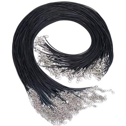 EuTengHao EuTengHao 120 cordoncini per collane cerati neri con chiusura a moschettone, confezione sfusa per realizzare bracciali, collane, accessori per la creazione di gioielli (20" di lunghezza e 1,5 mm di larghezza)