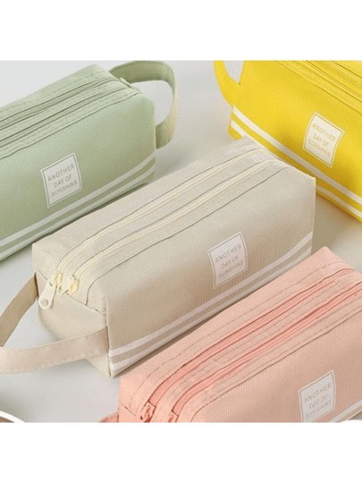 Estojo de lápis portátil de lona de papelaria camada dupla portátil e elegantemente diversificado