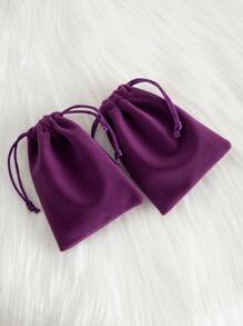 5pcs Plush Rectangle Drawstring Pouch Bags, Casual Daily Storage Bags - Purple - View 3