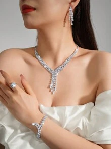 5 sztuk/zestaw Zestaw biżuterii z cyrkonii sześciennych z kroplą wody, odpowiedni na wesele dla kobiet, imprezę, urodziny, spotkania świąteczne, dodatki do sukienek