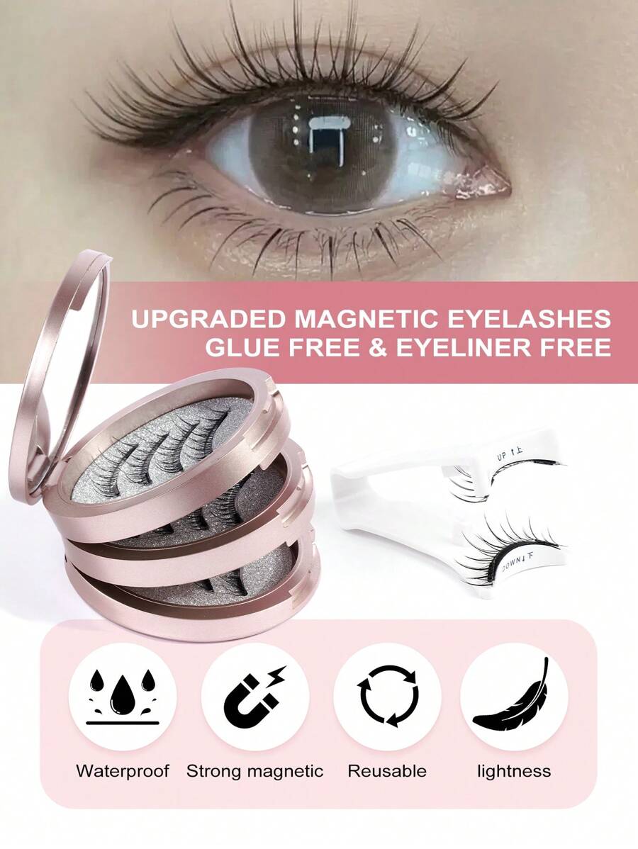 3Pairs CC Curl Magnetic False Eyelashes Kit With Tweezers Reusable Natural Manga Eyelashes Applicator,Natural Spiky Manga Lashes Cat-Eye Fluffy Wispy Soft Lashes Fake Eyelashes False Eyelashes Strip,Natural Soft Eyelash Crisscross Wispy Fluffy Lashes,Naturally Slender, Curled And Enlarged Eyes,For Women To Use Travel, Party,Natural Eye Lashes Mixed Design - 黑色 - 查看 1