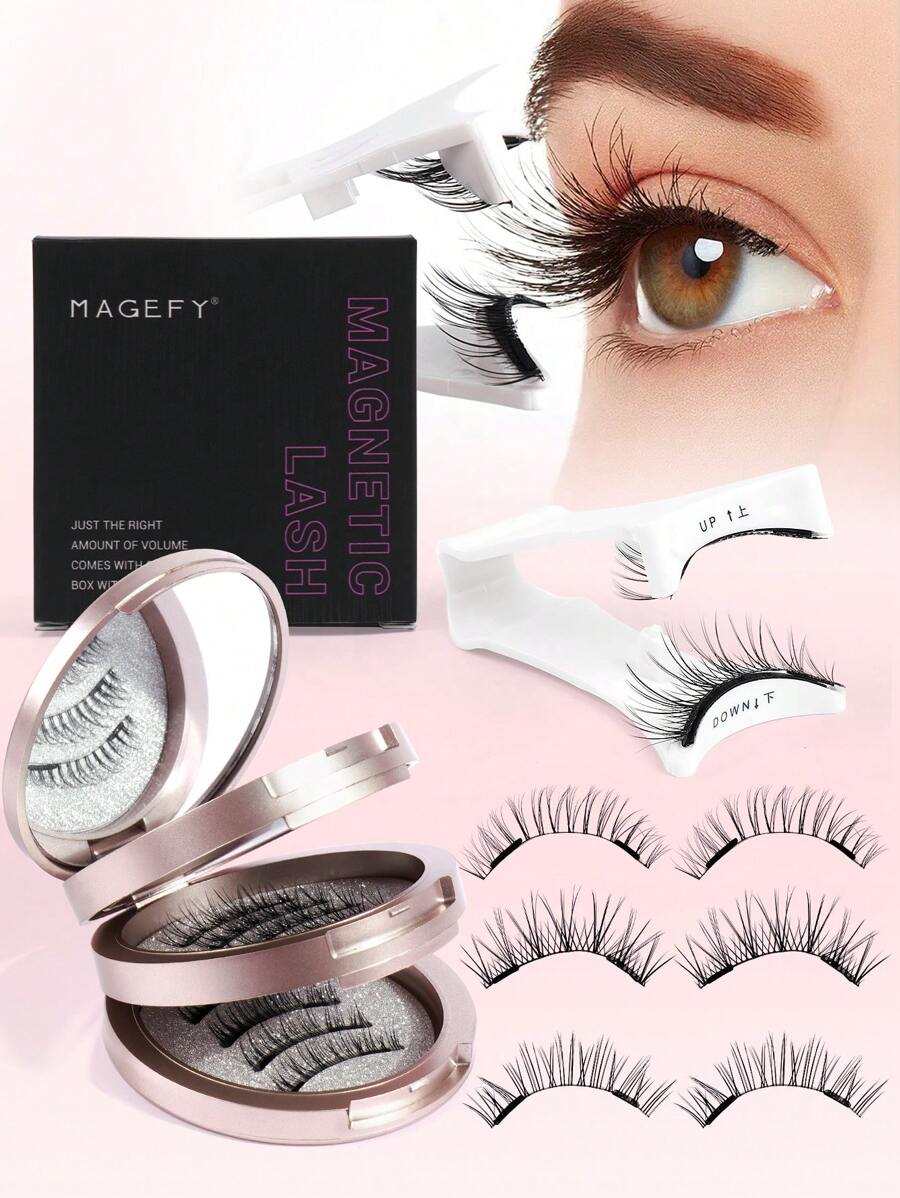 3 Pairs CC Curl Eyelashes Natural Look, Reusable Magnetic Eyelashes With Applicator, No Glue Needed Magnetic Eyelashes Magnetic Lashes Kit, Easy To Wear And Remove,Natural Looking, 3D Natural Spiky Manga Lashes Fluffy Wispy Soft Lashes Fake Eyelashes False Eyelashes Strip,Natural Soft Eyelash Criss Cross Wispy Fluffy Lashes,Naturally Slender, Curled And Enlarged Eyes,For Women To Use Travel, Party For Parties Travel School Daily Work Etc - 黑色 - 查看 1