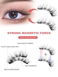 3 Pairs CC Curl Eyelashes Natural Look, Reusable Magnetic Eyelashes With Applicator, No Glue Needed Magnetic Eyelashes Magnetic Lashes Kit, Easy To Wear And Remove,Natural Looking, 3D Natural Spiky Manga Lashes Fluffy Wispy Soft Lashes Fake Eyelashes False Eyelashes Strip,Natural Soft Eyelash Criss Cross Wispy Fluffy Lashes,Naturally Slender, Curled And Enlarged Eyes,For Women To Use Travel, Party For Parties Travel School Daily Work Etc - 黑色 - 查看 3