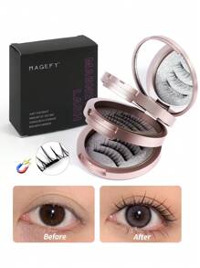 3Pairs CC Curl Magnetic False Eyelashes Kit With Tweezers Reusable Natural Manga Eyelashes Applicator,Natural Spiky Manga Lashes Cat-Eye Fluffy Wispy Soft Lashes Fake Eyelashes False Eyelashes Strip,Natural Soft Eyelash Crisscross Wispy Fluffy Lashes,Naturally Slender, Curled And Enlarged Eyes,For Women To Use Travel, Party,Natural Eye Lashes Mixed Design - 黑色 - 查看 2