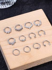 BESTEEL 1PC 16G Septum Clicker Inel din oțel inoxidabil 316L Septum Inel CZ Opal Cartilage Helix Tragus Hoop Cercei Daith Segment cu balamale Clicker Inel Zirconiu Inele pentru nas Cerc 10MM Bijuterii piercing nas