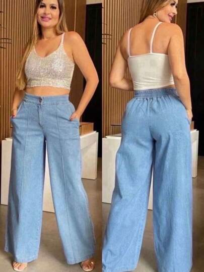 calça wide leg jeans  com elastico P 36-38 M 40-42 G 44-46