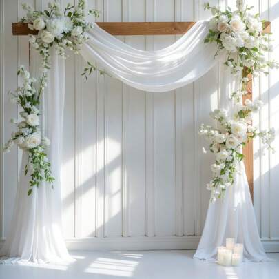 1pc 28in X 19ft White Wedding Arch Decor Fabric, Ivory Wedding Arch Decor Fabric, Sheer Backdrop Curtain, Suitable For Wedding Ceremony, Party Ceiling Decoration