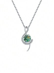 BLOVEMEE 1pc Elegant 925 Silver 1 Carat Moissanite Necklace, Suitable For Women's Daily Wear, Ideal Gift For Valentine's Day, Mother's Day, Party, Wedding, Anniversary, Birthday