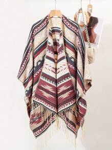 1 件流苏边前开斗篷