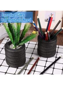 1/2pcs Creative Tire Pen Holder, Home Desktop Storage Ornament, Stationery And Makeup Brush Storage Box, Room Desk Creative Decoration, Suitable For Giving Gifts During The School Season, Desktop Decoration Birthday Graduation - Multicolor - View 8
