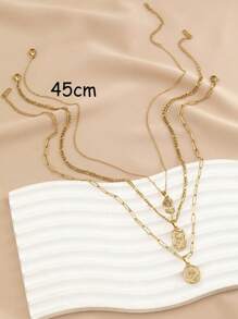 3pcs Stainless Steel Golden Rose Flower Pendant Necklace Set, Suitable For Women's Daily Decoration Or Gift Giving