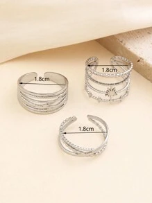 3pcs Stainless Steel Silver Radiant Shape Ring Set, Suitable For Women Daily Decoration And Gifts - Silver - View 3