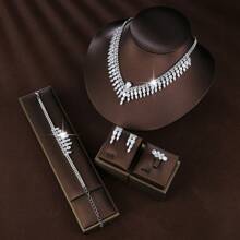 5pcs Women's Zirconia Bridal Wedding Jewelry Set, Engagement Party Bridesmaid Accessories - T40824 - View 10