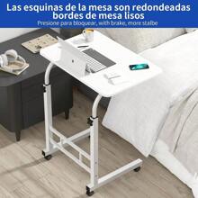 VELI Escritorio Portatil, Mesa para Laptop, Escritorio de Computadora y Trabajo, Mesa Auxiliar móvil con Ruedas, Mesa para Cama de Altura Ajustable con Estructura en Forma de C (Blanco, 60cm) - Blanco - Ver 4