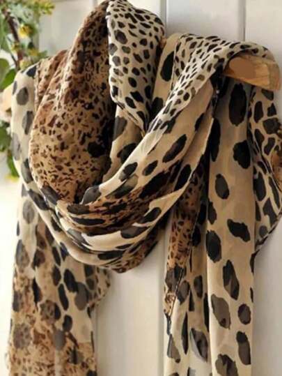1 Peça Lenço de Chiffon Estilo Boêmio Elegante e Casual com Estampa de Leopardo, Lenço Longo Pequeno, Leve e Fácil de Carregar, Adequado para Uso Diário, Presente de Festival