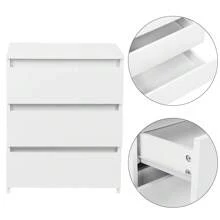 White Modern Nightstand Bedside Table With 3 Storage Drawers Bedroom Furniture - White - View 11