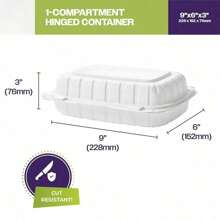 9"X6"X3" MFPP White Hinged Container With Lid 1 Compartment (Case Of 200) - 9x6x3-1 Compartment - View 2