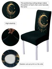 1/4/6pcs Digital Printed Stretchy Chair Covers With Moon & Star Pattern, Precisely Positioned Design Ensures Similar Patterns, Suitable For Various Occasions - Multicolor - View 6