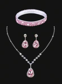 女士水钻晚宴手包，4 件套水钻耳夹新娘婚礼颈链手链吊坠，闪亮钱包，非常适合派对、婚礼、舞会、晚宴/宴会、婚纱、正式服装、舞会礼服、生日礼服