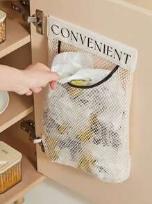 1pc Kitchen Garbage Bag Storage Rack Wall-Mounted Large Capacity Plastic Bag Storage Net With - Multicolor - View 5