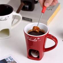 Chocolate Fondue Mugs, 2Pcs 200ml Heat-Resistant Ceramic Chocolate Fondue Cup With Forks Smooth Versatile Reusable Chocolate Fondue For Date Night Birthday & Wedding Gifts(White) - Red - View 5