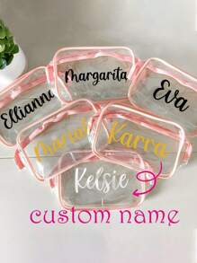 1pc Minimalist Clear Customized Name Cosmetic Makeup Bag For Home & Travel - Pink - View 1
