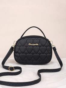 Women's Embroidered Shell Bag, Daily Casual Handbag, Rhombus Pattern Shoulder Bag - Black - View 2