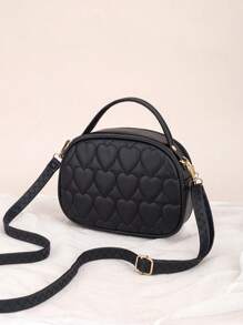 Women's Embroidered Shell Bag, Daily Casual Handbag, Rhombus Pattern Shoulder Bag - Black - View 3