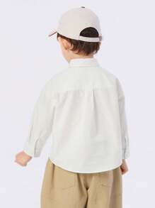 Balabala Young Boys Button-Up Shirt, Classic Preppy Style - Original White - View 3