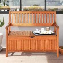 42'' Storage Bench Deck Box Solid Wood Seating Container Tools Toys W/Backrest - Nature - View 4