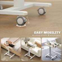 Vinsetto Movable Standing Desk, Height Adjustable Sit Stand Desk With Hand Crank, Stand Up Desk With 4 Rolling Wheels For Home Office, Natural Wood Finish - Brown - View 5