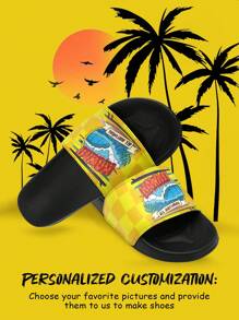 1 Par de sandalias personalizadas para mujeres, diseño de foto personalizada, sandalias con suela suave personalizadas, zapatillas de estar por casa, aptas para interior, exterior y jardín, sandalias de primavera y verano, regalo personalizado para mamá/papá/ella/él/novia/novio/esposa/esposo/amigo - Negro - Ver 4