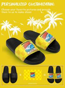 1 Par de sandalias personalizadas para mujeres, diseño de foto personalizada, sandalias con suela suave personalizadas, zapatillas de estar por casa, aptas para interior, exterior y jardín, sandalias de primavera y verano, regalo personalizado para mamá/papá/ella/él/novia/novio/esposa/esposo/amigo - Negro - Ver 2