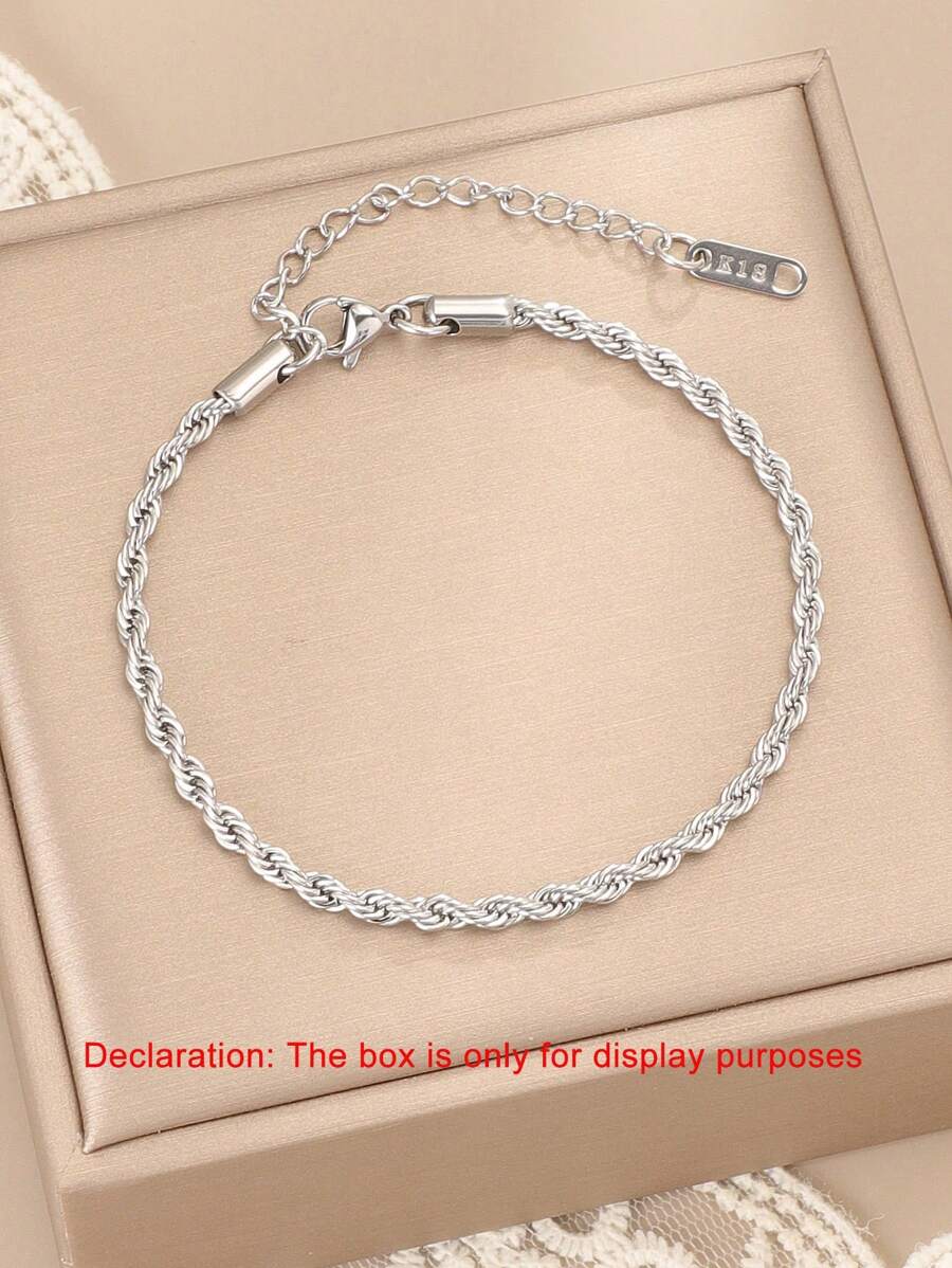 1pc Stainless Steel Braided Chain Bracelet For Women - Silver - View 1