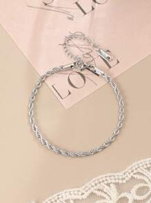 1pc Stainless Steel Braided Chain Bracelet For Women - Silver - View 3