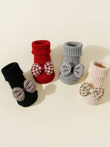 4 Pasang Kaos Kaki Bayi Perempuan Katun Motif Pita, Anti Selip, Panjang Setengah Betis, Cocok untuk Merangkak di Lantai Dalam Ruangan - MultiWarna - View 6