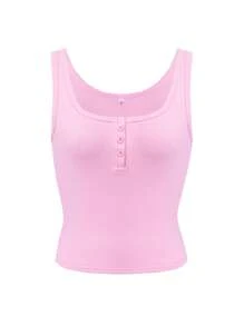 Women's Solid Color Simple Daily Tank Top - Pink - View 4