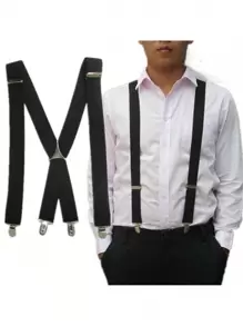 Bretele pentru bărbați, cu elasticitate înaltă, reglabilă, 4 cleme puternice, de 25 mm lățime, bretele pentru pantaloni, rezistente, în formă de X, bretele pentru pantaloni, unisex, pentru bărbați, bretele reglabile cu 4 cleme metalice puternice, bretele elastice pentru spate, pentru bărbați și femei. Ocazii formale și de afaceri, cadou ideal