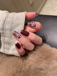 1pc Leopard Print Full Cover Nail Sticker, Waterproof Removable Nail Art Sticker, Women Nail Decals For Holiday, Party, Birthday Gift