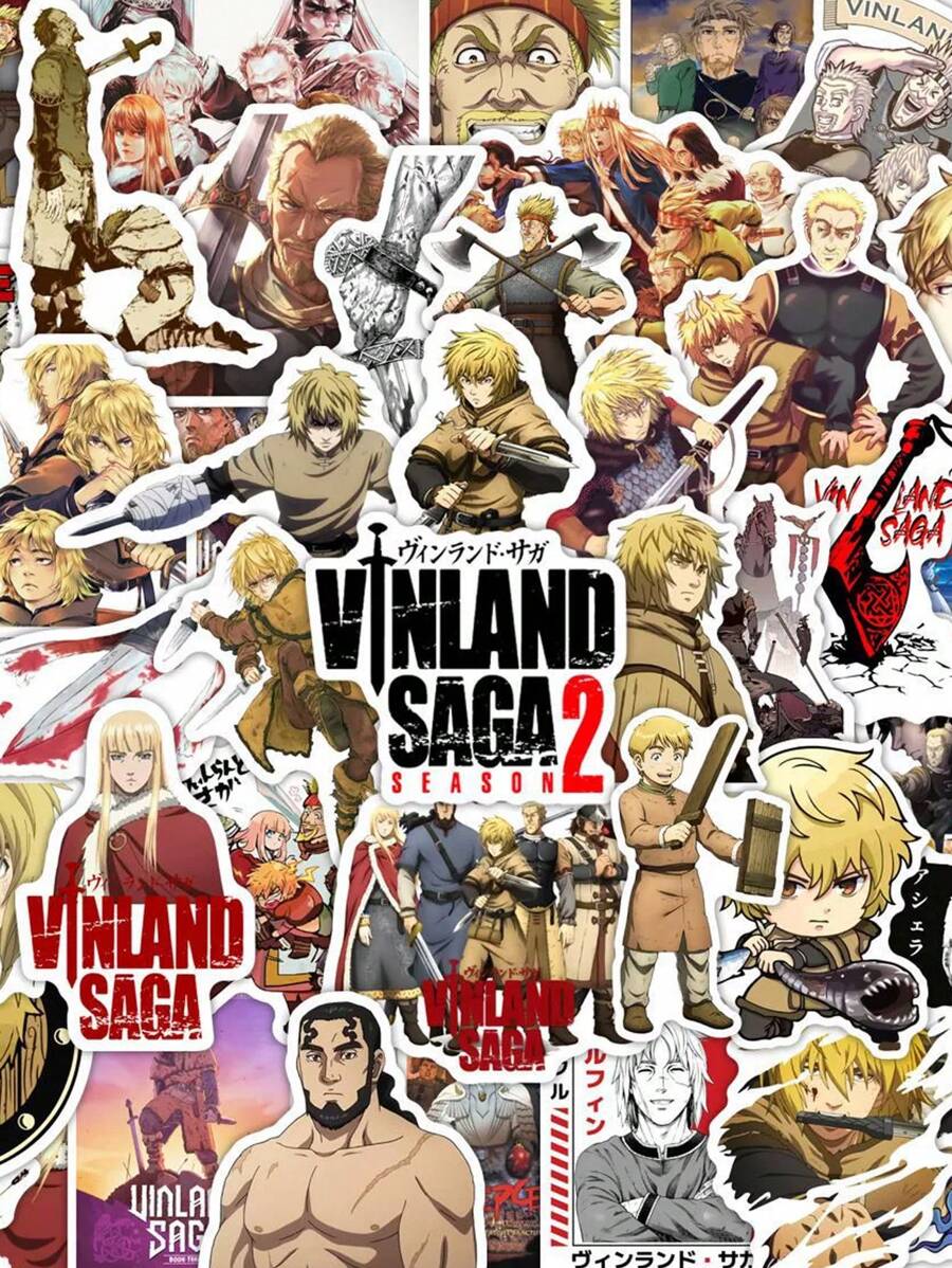 50pcs Vinland Saga Anime Graffiti Stickers, Japanese Style Funny Design, Suitable For Laptop Decoration, Waterproof PVC Material, Motorcycle Helmet, Car Stickers, Gift Box Decoration, Label Stickers, Envelope Sealing, Graffiti Stickers, Guitar, Notebook, Luggage DIY Decoration - Multicolor - View 1