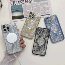 Electroplating Mechanical Pattern Mobile Phone Case, Magnetic Mobile Phone Case With Lens Film Protective Cover Suitable For IPhone14/14pro IPhone14ProMAXiPhone13pro Gift For Birthday, Mother, Family, Friends, Boyfriend, Girlfriend - Pink - View 3