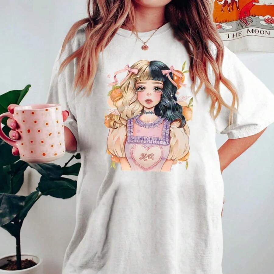 Y2k Top Melanie Martinez Graphic T Shirts Women Clothes Short Sleeve Clothing Oversized T Shirt Melanie Martinez Streetwear Tops - 白色 - 查看 1