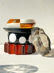 1件加厚超大树脂手链，优雅撞色波点设计，适合杂志拍摄配饰 - 彩色 - 查看 6